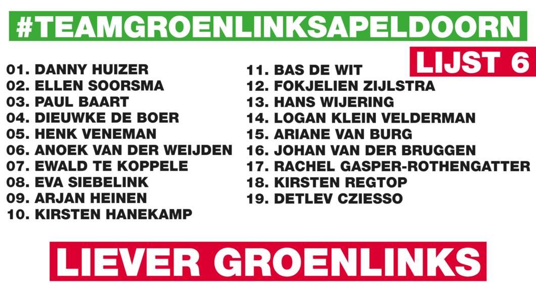 Kandidatenlijst GroenLinks Apeldoorn